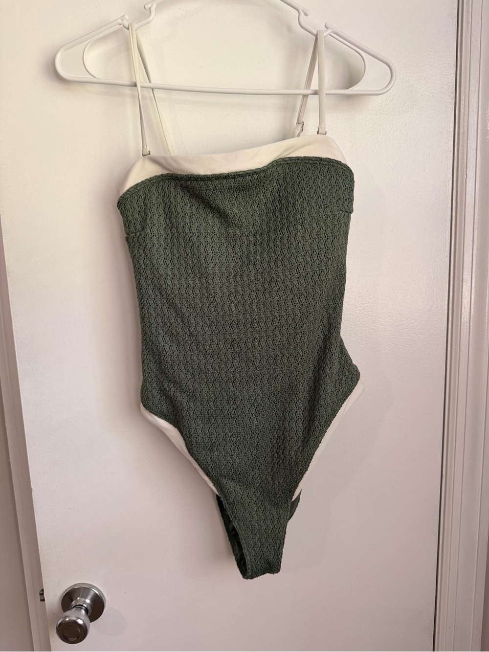 Abercrombie & Fitch Olive Green and Cream One-Piece Swimsuit